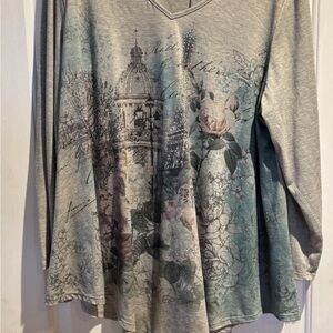 Misia Curvy Soft Gray V-Neck Top